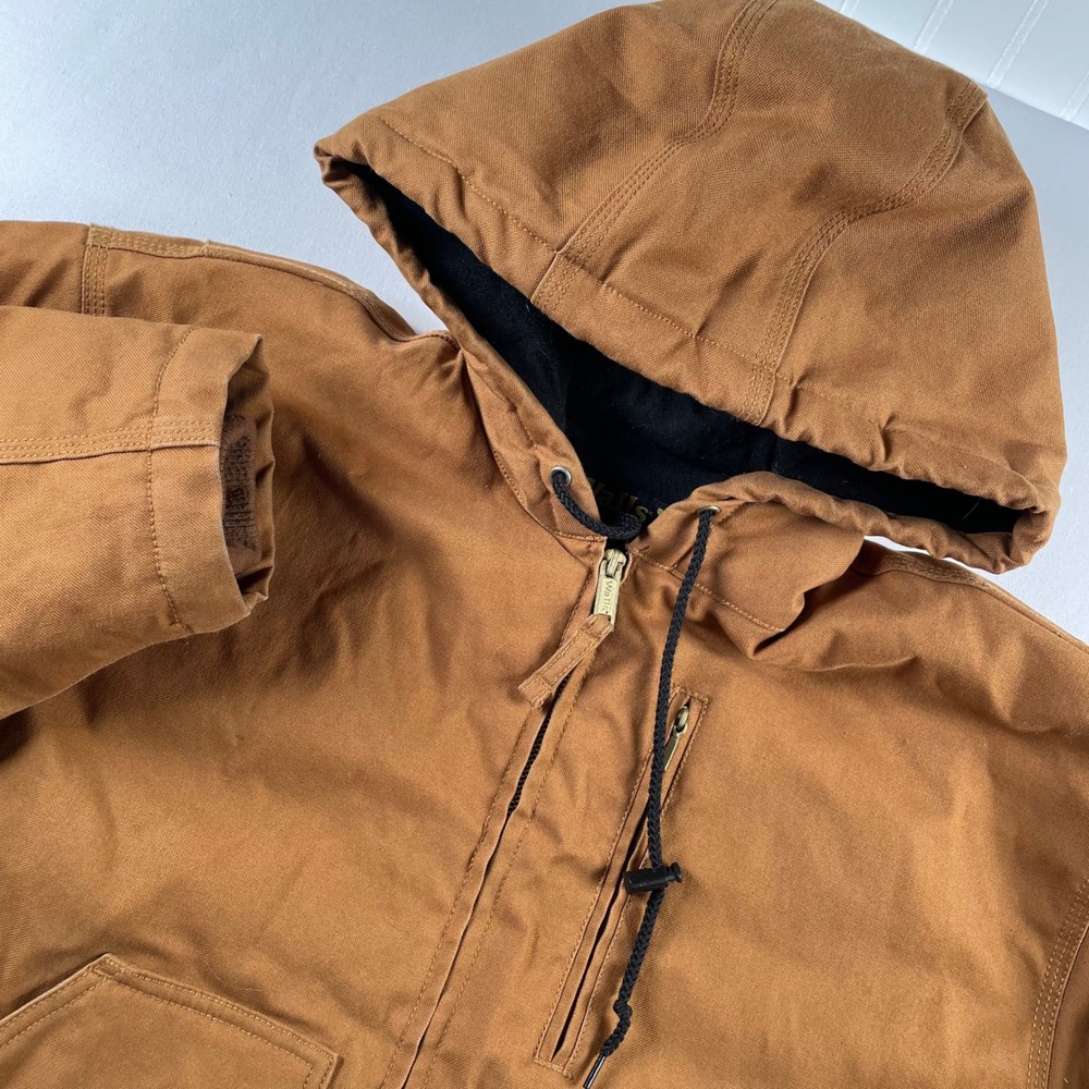 Walls Workwear Mens XL Brown Duck Canvas Hooded Bomber Jacket Quilted Lined Work
